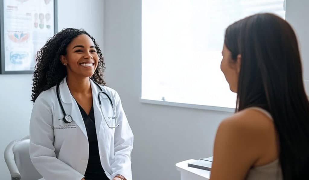 pessoa feliz no consultório mostrar uma boa experiência do cliente na saúde